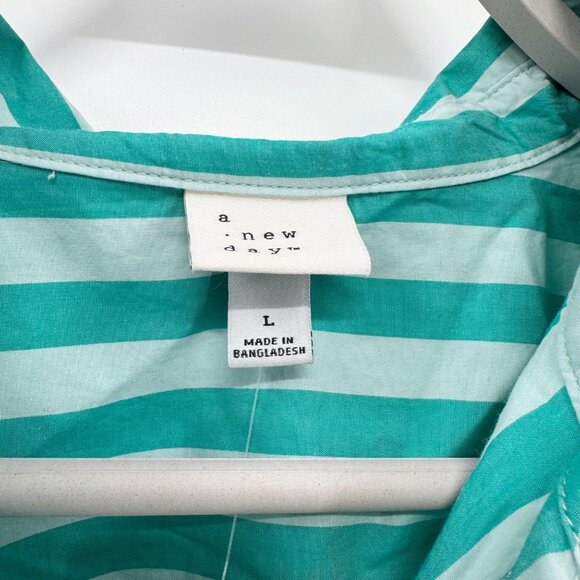 NEW A New Day Womens Long Sleeve Button-Down Shirt - Green Stripe - Size L - Picture 5 of 10